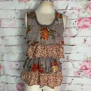 🔥 5 for 25🔥 Ric rac montage sleeveless mixed print tiered top